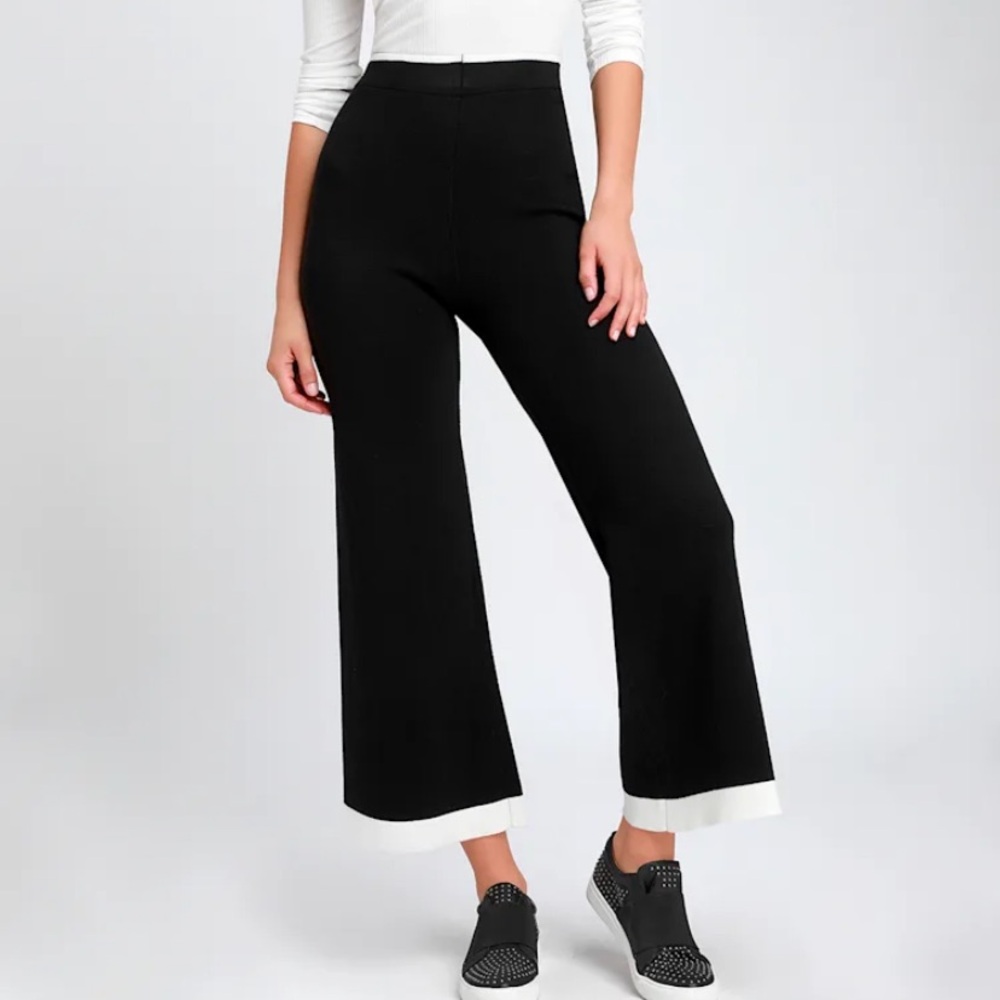 LULUS Jetting Off Black Color Block Wide Leg Sweater Lounge Pants